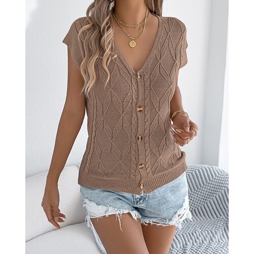 Damen Sommeroberteile Bluse Patchwork Knöpfe Einfach Stilvoll Klassisch Modern Kurzarm V Ausschnitt Normale Oberteile Täglich Ferien Ausgehen Schwarz Weiß Braun Khaki Aprikose Sommer Frühling Image