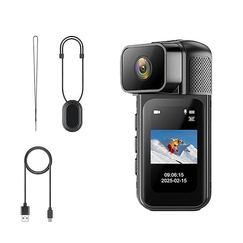2,7K WLAN-Mini-Körperkamera, POV-Kamera mit 180°-Drehobjektiv, Mini-Sportkamera mit 1,47-HD-Bildschirm für die tägliche Dokumentation von Fahrradtouren Gassi gehen Image
