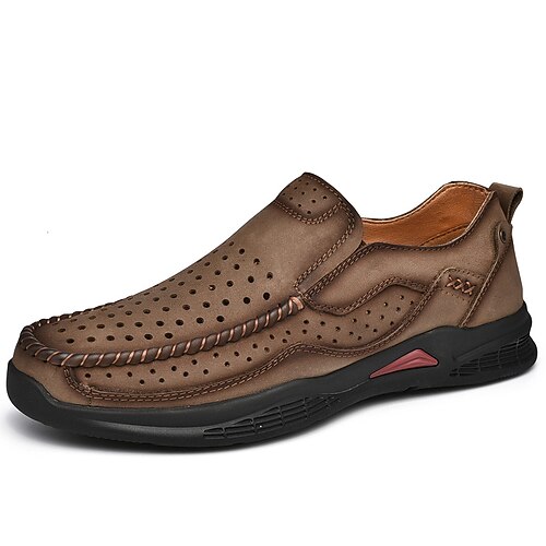 Hellbraune Herren-Slipper aus Kunstleder mit Perforationen, stilvolle Freizeitschuhe, perfekt für Business Casual und Freizeit. Image