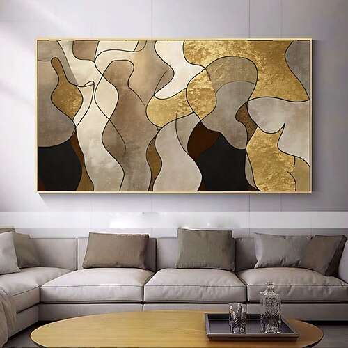 Großes, handgemaltes abstraktes Figurenbild auf Leinwand, Wandbild, Wanddekoration für Schlafzimmer und Wohnzimmer, abstrakte Kunst in Schwarz und Beige Image