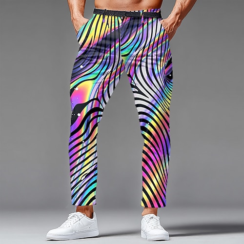 Karneval Herren Regenbogen Blende Farbe Karnival Hose Anzughose Mittlere Taille Modisch lässig Ferien Slim Fit Hose mit Taschen Frühling Herbst 3D-Druck Purpur Grün Image