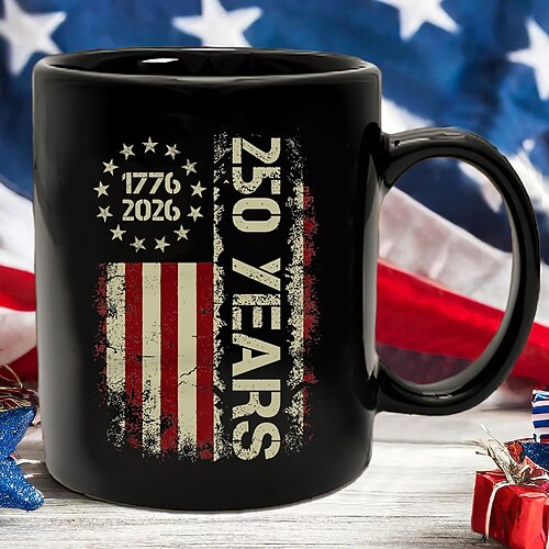 Tasse zum 250. Jahrestag der Vereinigten Staaten, patriotisches Geschenk, Keramik-Kaffeebecher zum 550. Jahrestag, 1776–2026 Amerika 250, Geschenk zum Unabhängigkeitstag (4. Juli) für Männer und Image