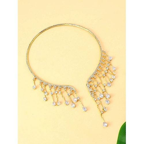 Statement-Halskette aus goldenem Strass für Damen, eleganter Kristall-Tropfen-Choker-Schmuck für Abendgala, Hochzeit Party-Outfits Image