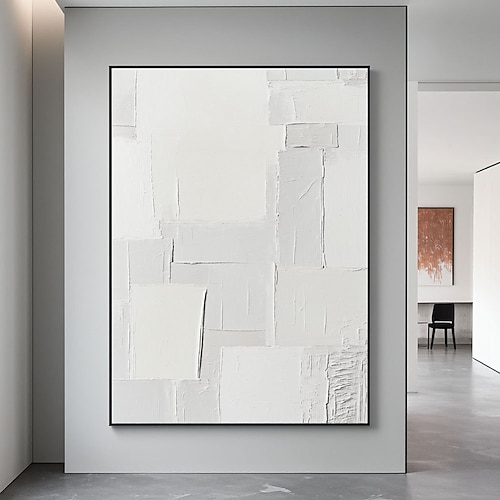 Handgemaltes Ölgemälde mit weißer Struktur, handgefertigtes 3D-Texturgemälde in Weiß, minimalistisches Gemälde in Weiß, originelle moderne Raumdekoration, großes abstraktes Kunstwerk, große weiße Image