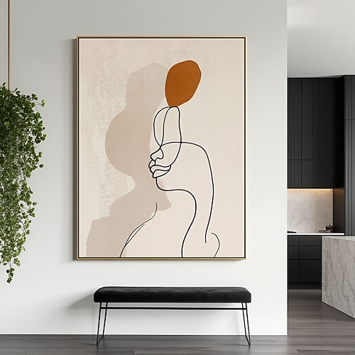 Handgemaltes Ölgemälde, abstrakt, einfache Linienführung, Frau, abstraktes Ölgemälde, Poster, Leinwand, minimalistische Wanddekoration, Kunst für Schlafzimmer, Homeoffice, Inneneinrichtung, Geschenk Image