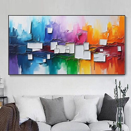 Originales Ölgemälde, handgemalt, farbenfrohes Blockgemälde auf Leinwand, großes Wandbild, abstraktes minimalistisches Gemälde mit blauer Textur, Boho-Wanddekoration, Wohnzimmerwanddekoration Image
