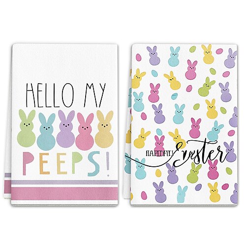 2-teiliges Geschirrtuch-Set mit Osterhasenmotiv, waschbare Frühlings-Küchentücher mit Osterhasenmotiv Geschirrtücher mit Eiermuster, rechteckig, im modernen Landhausstil, geeignet für frühlingshafte Image