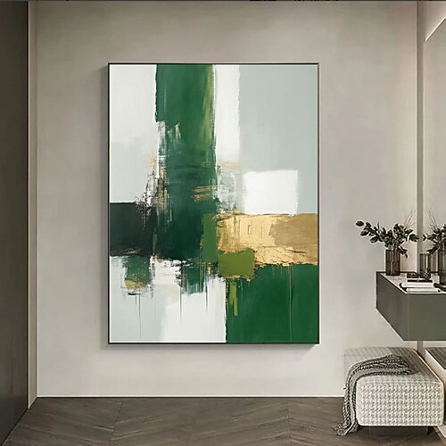 Originales grünes Ölgemälde, handgemaltes abstraktes Gemälde mit Goldstruktur, minimalistische grüne Wandkunst, großes grünes 3D-Texturbild, modernes grünes Leinwandgemälde Image