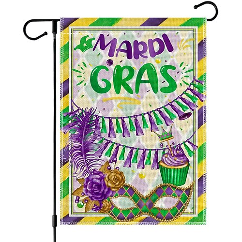 3er-Pack Mardi-Gras-Gartenflaggen, 30 x 45 cm, doppelseitig, lila, grün, goldfarben, mit Lilienmuster, für Garten, Terrasse, Rasendekoration, Karnevalsdeko