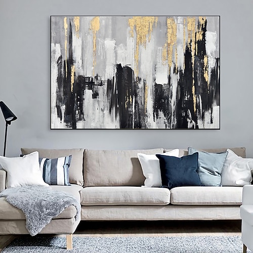 handgemaltes Ölgemälde auf Leinwand, moderne, schwarz-weiße, schlichte abstrakte Wanddekoration für die Heimdekoration, auf Keilrahmen gespanntes Gemälde/gerollte Leinwand (ohne Rahmen) Image