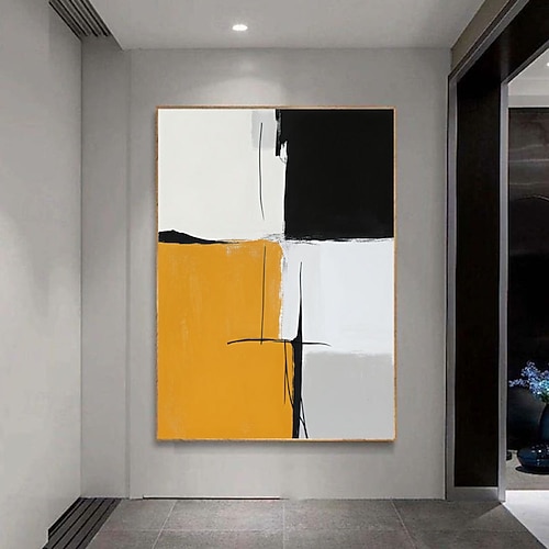 Eingangsbereich-Gemälde, handgefertigte Wohnzimmer-Wandkunst, Leinwandbild, Farbblock-Wanddekoration, Kunstposter für die Inneneinrichtung, abstrakte Kunst mit Orange und Schwarz, moderner Image