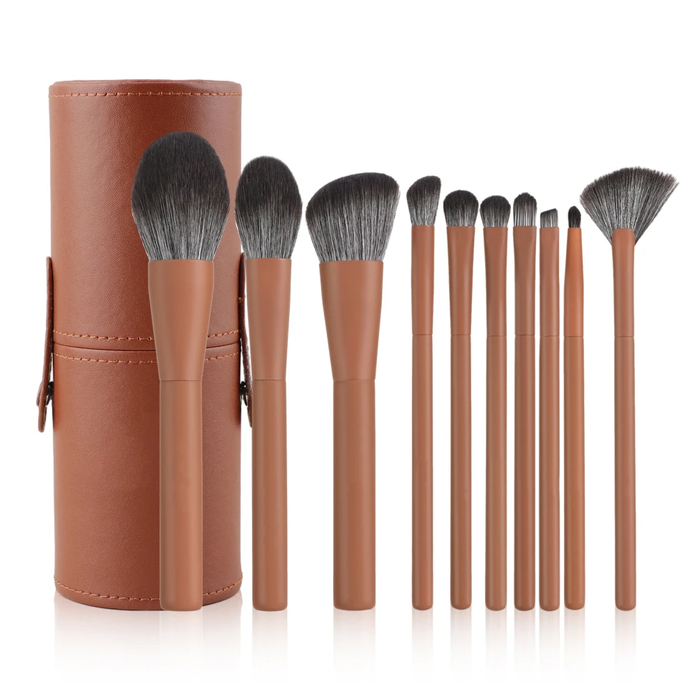 HMU Ship Fast Custom Logo 10 Stück Super weiches synthetisches Haar Vegan Brown Cosmetics Beauty Tools Make-up Make-up Pinsel Set