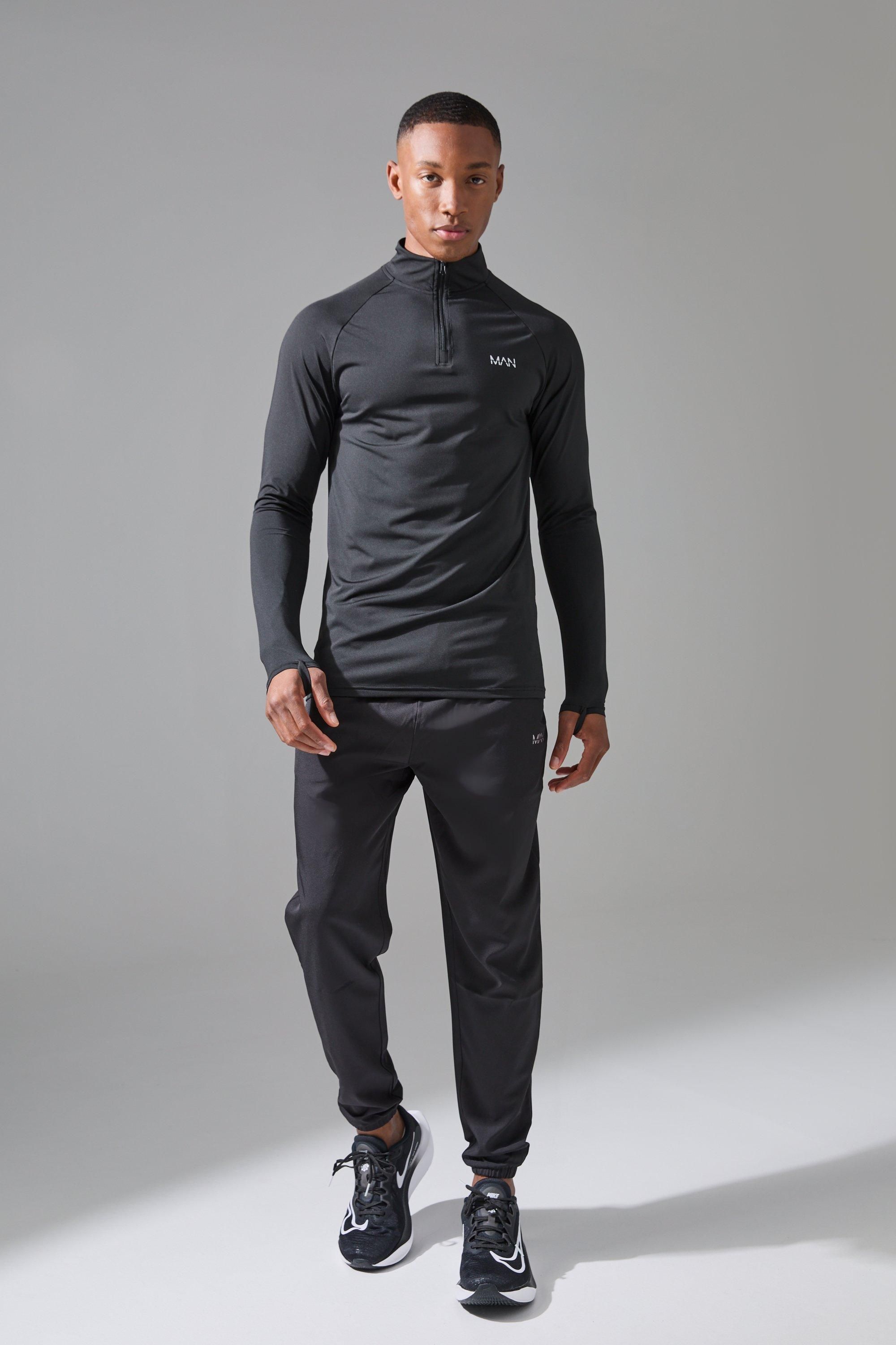 Boohooman Mens Man Active 1/4 Zip and Jogger Tracksuit - Black - Size Medium | Boohooman Sale | Discount Designer Brands