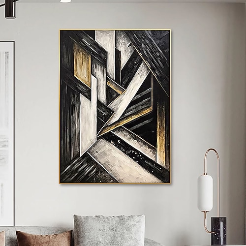 Handgemaltes Ölgemälde auf Leinwand, Wanddekoration, abstrakte geometrische Schwarz-Weiß-Malerei, Wohnzimmer- und Eingangsbereichdekoration, Wohnaccessoire, gerollt, rahmenlos, ungespannt Image
