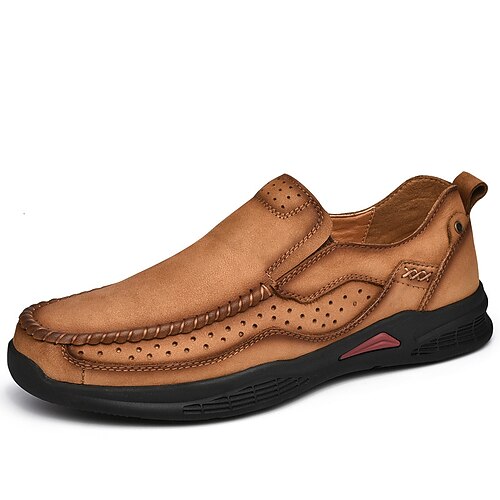 Hellbraune Herren-Slipper aus Kunstleder mit Perforationen, stilvolle Freizeitschuhe, perfekt für Business Casual und Freizeit. Image