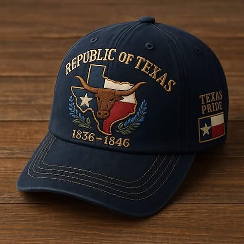 Gedenkmütze der Republik Texas, bestickte Baseballkappe mit Texas-Motiv, verstellbare Vintage-Baumwollkappe für Herren Frauen, 1836–1846 Lone Star Texas Flaggenentwurf Image