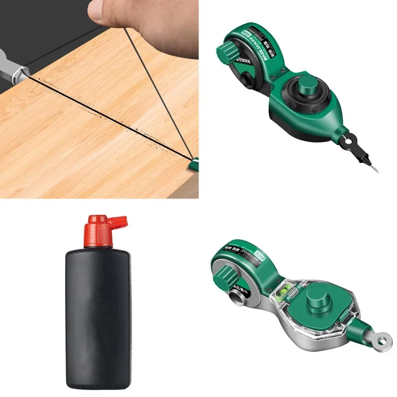 Manuelles Tintenmarkierungs- und Markierungsgerät für Tischler, Anreißer-Tinteneimer, 50 m Baumwollfaden, Tinteimer zum Markieren auf der Baustelle Image