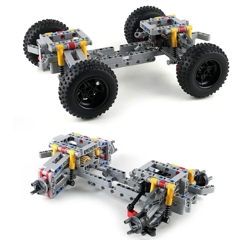 MOC Allradantrieb Auto-Chassis-Technologie-Bausteine mit unabhängiger Federung + Differential + Lenkachse, Ziegelspielzeug Image