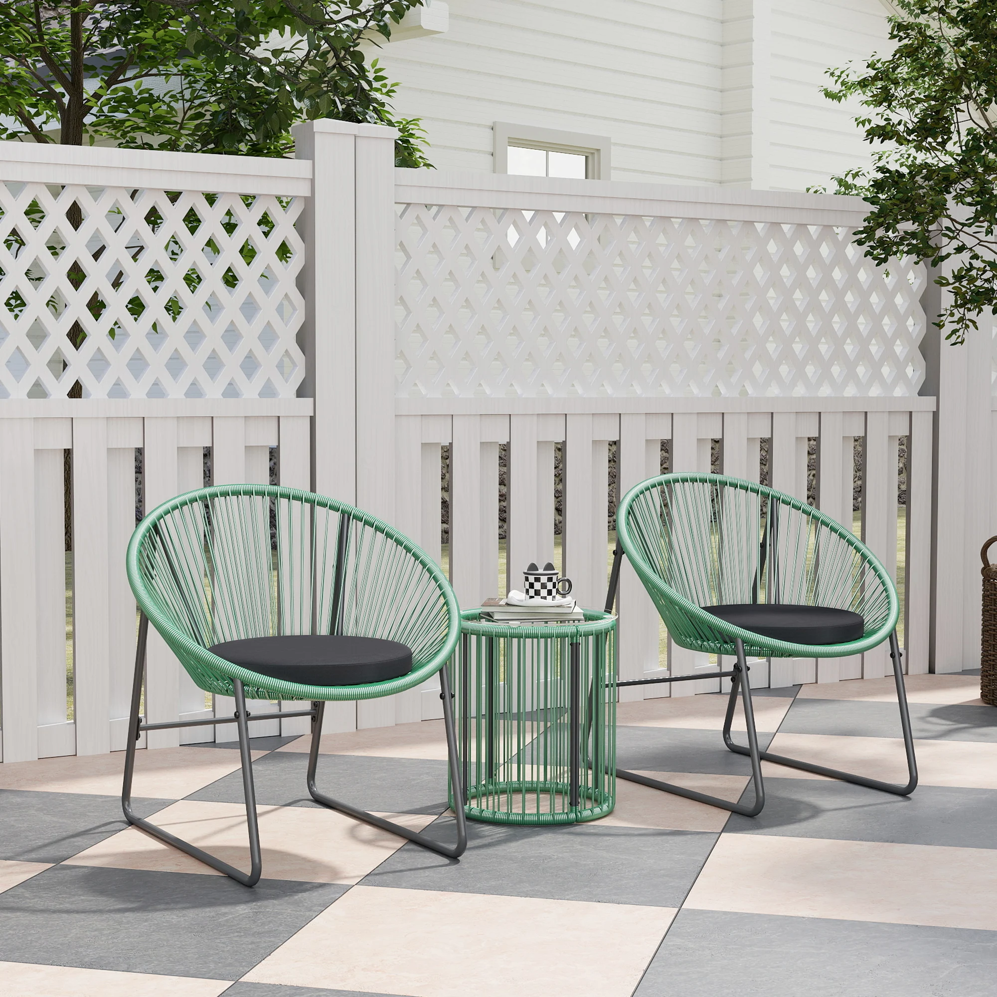 Ensemble de meubles de jardin en polyrattan, meubles de balcon de salon extérieur, coussins, salon de jardin résistant aux intempéries pour jardin, vert