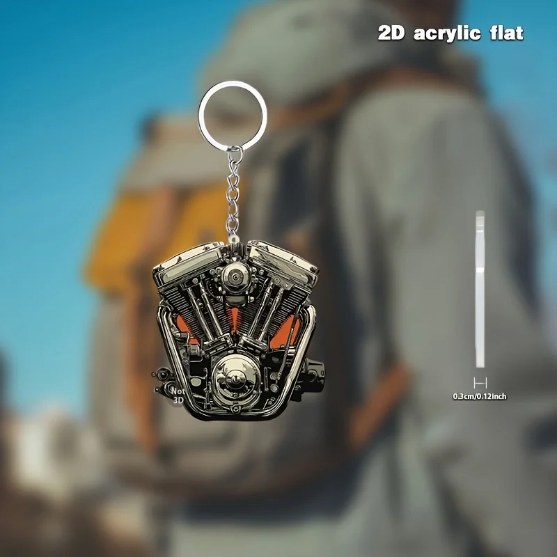 Motorrad-Motor-Schlüsselanhänger, 2D-Fahrzeug-Ornament, flach, Acryl, modischer Enthusiasten-Anhänger, ideales Halloween-Geschenk, Freund, Party-Dekoration Image