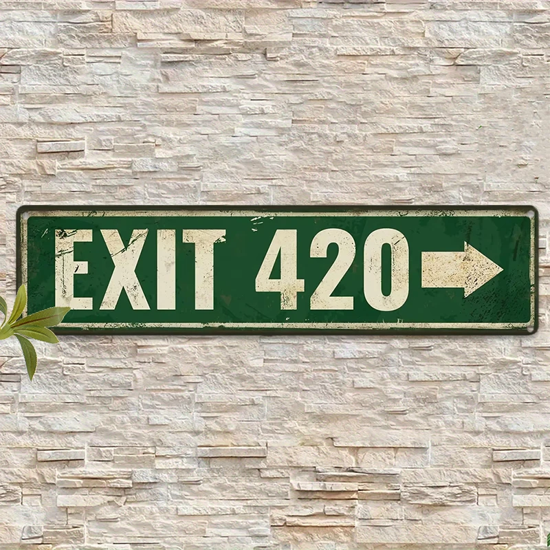 Vintage EXIT 420 Metall-Straßenschild – rustikale Aluminium-Wanddekoration für Männerhöhle, Bar, Lounge – Pfeilschild im Retro-Highway-Stil Image