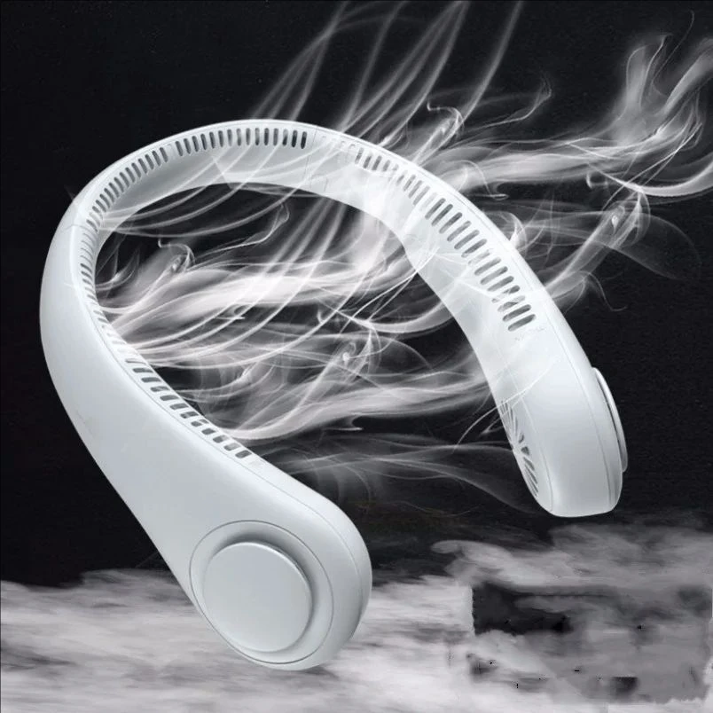 Neuer Mini-Ventilator zur Halsmontage, tragbar, blattloser, wiederaufladbarer Luftkühler, 3-Gang-Mini-Sommersport-Ventilator, Outdoor-Auto-Ventilator Image