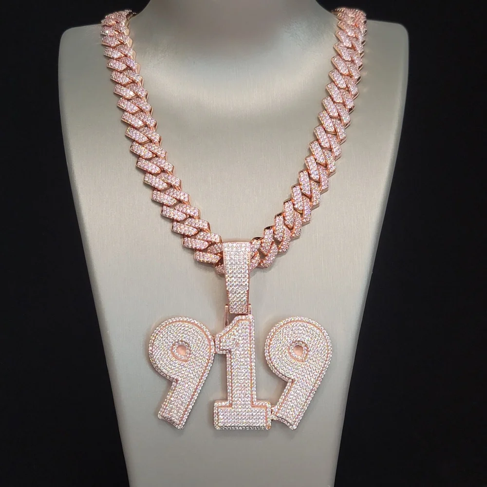Personalisierter individueller Zahl-Buchstaben-Anhänger für Damen und Herren, Hip-Hop-Schmuck, Miami-kubanische Kette, Iced Out-Halskette, Party-Geschenk für Sie Image