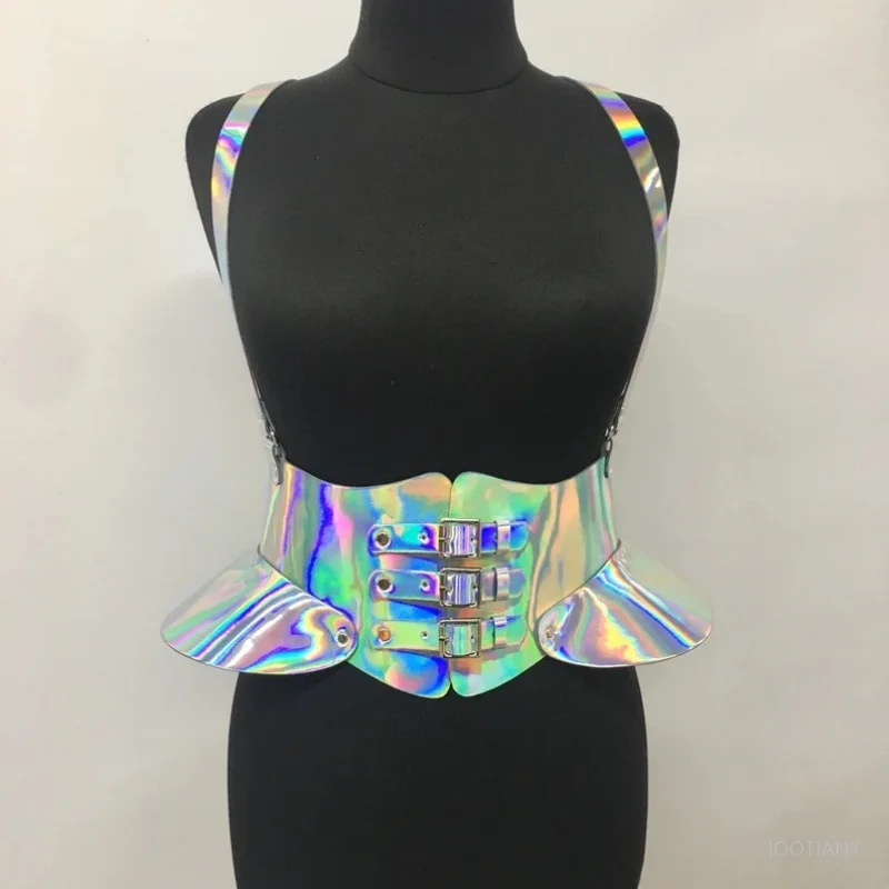 Silber Metallic Gothic Mini Rock Sexy Frauen Tanz Hologramm Sommer Punk Gürtel Rock Hohe Taille Y2k Prom Bühne Kleid Zubehör