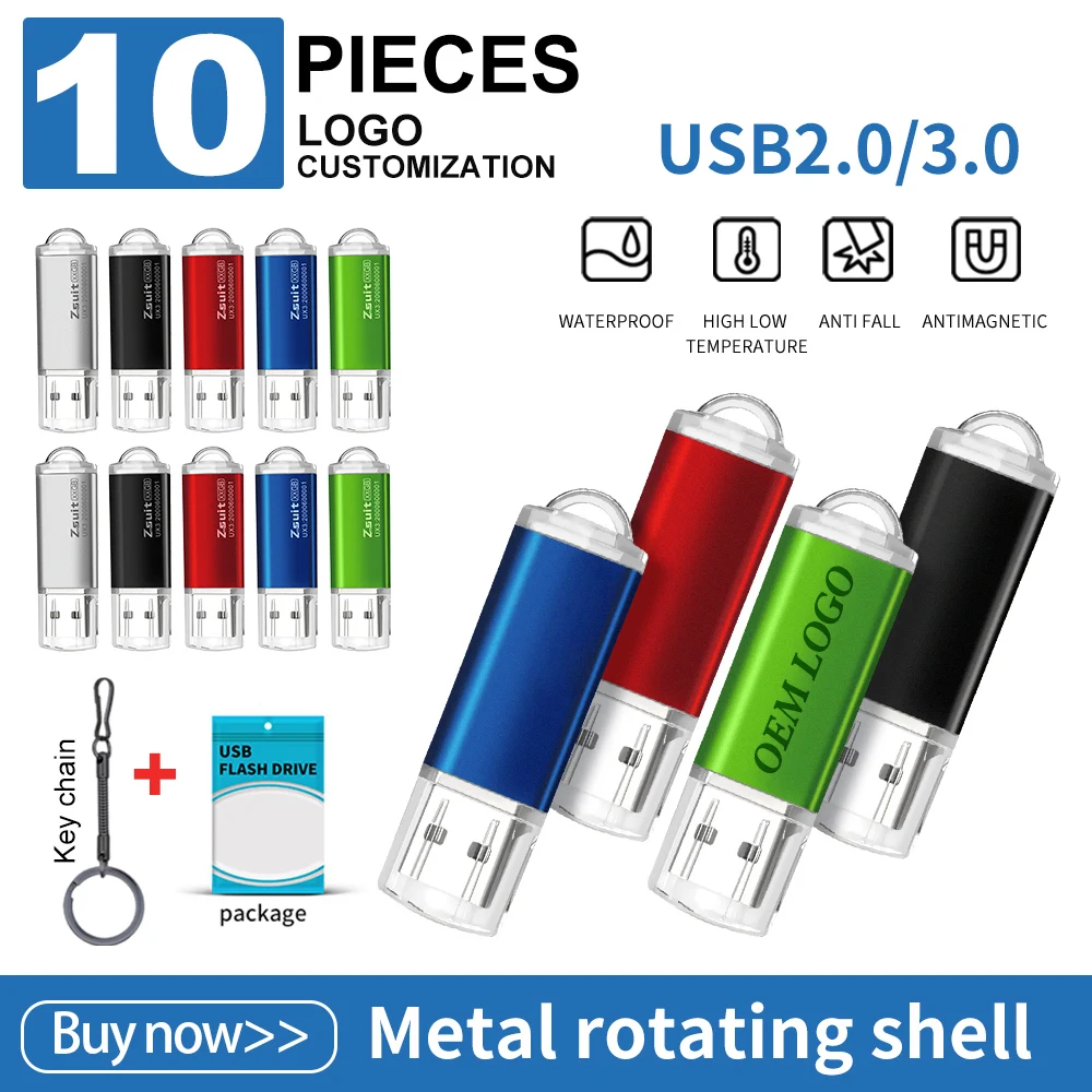 10PCS Individuelles LOGO USB Stick High Speed USB Stick 3,0/2,0 Stift Laufwerke 64G 32G metall-Flash-Laufwerk USB Speicher Disk Cle USB Kostenloser Versand Image