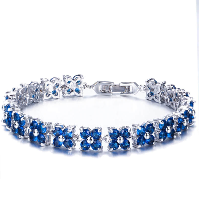 Treegraces Trendy Blue Cubic Zirconia colore oro bianco a forma di fiore Fashion Party CZ bracciale Tennis per gioielli da donna BR353