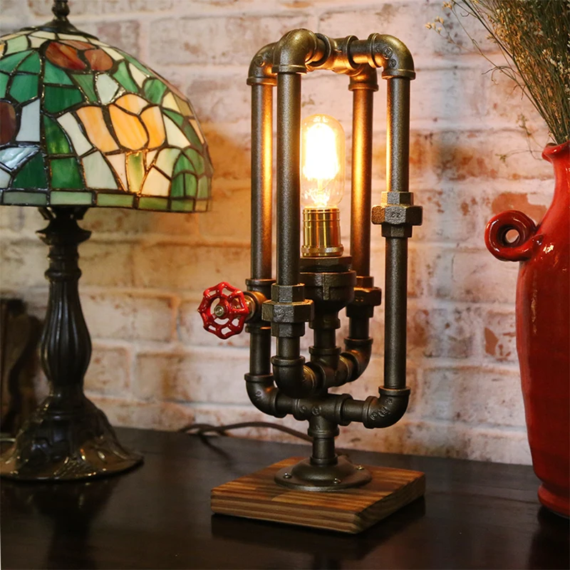 Kreative Schreibtischlampe im amerikanischen Industriestil, Retro-Edison-Glühbirne, Wasserrohrlampe, Schlafzimmer, Arbeitszimmer, dekorative Schreibtischlampe