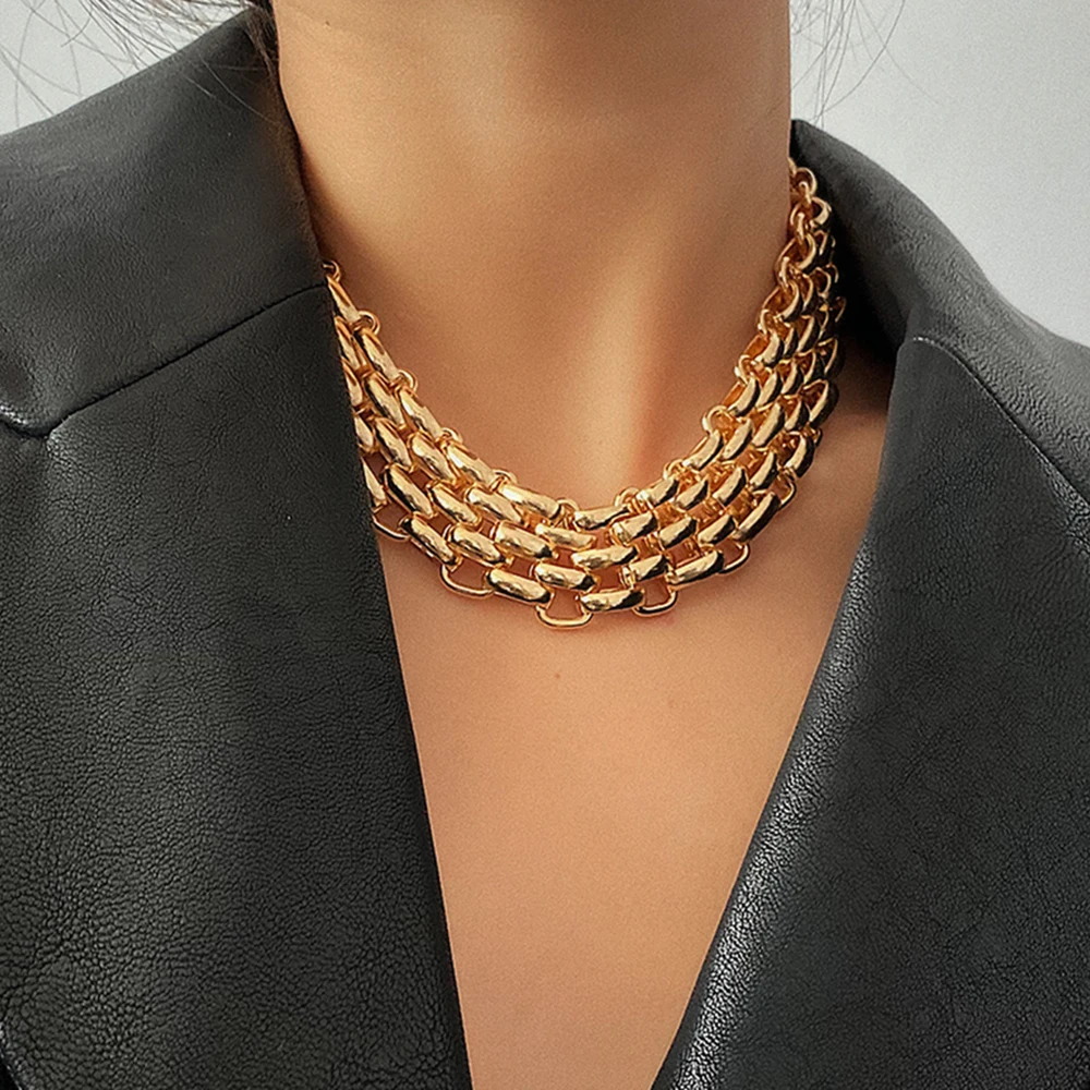 PuRui Collana girocollo a catena robusta punk per donna Collana con colletto a strati color oro Hip Hop Gioielli di moda