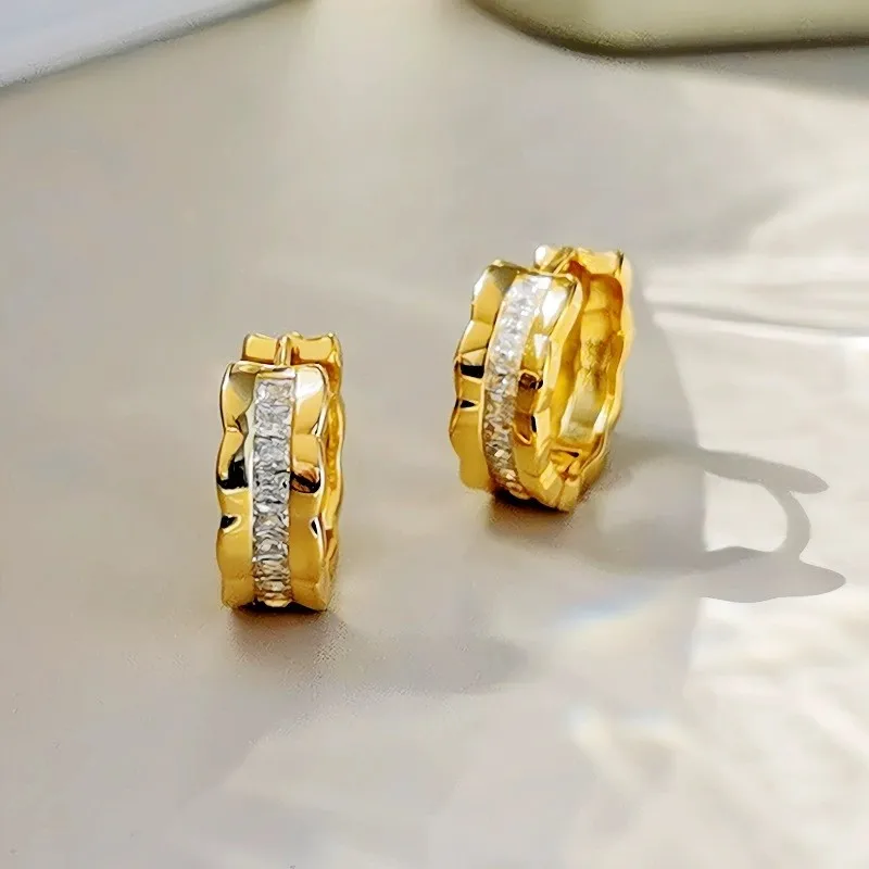 Bijoux fantaisie 925 argent Sterling vague large boucles d'oreilles pour femmes 18K plaqué or Mini Zircon 925 argent boucle d'oreille en gros