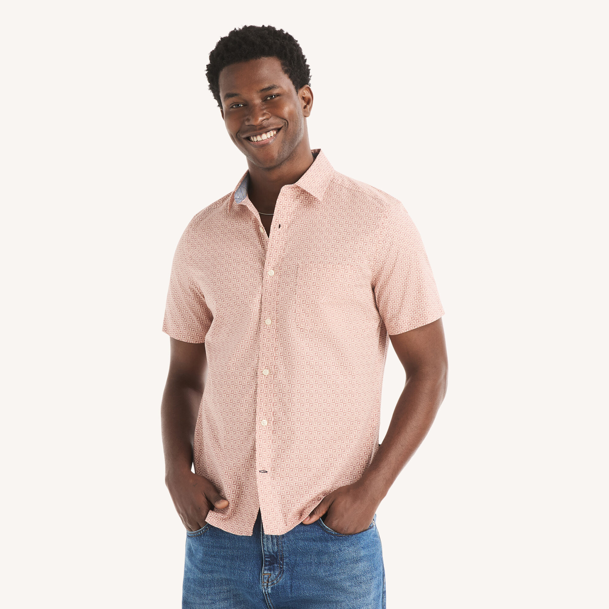 Nautica Men's Printed Short-Sleeve Shirt 621 (Mineral Red), XXL