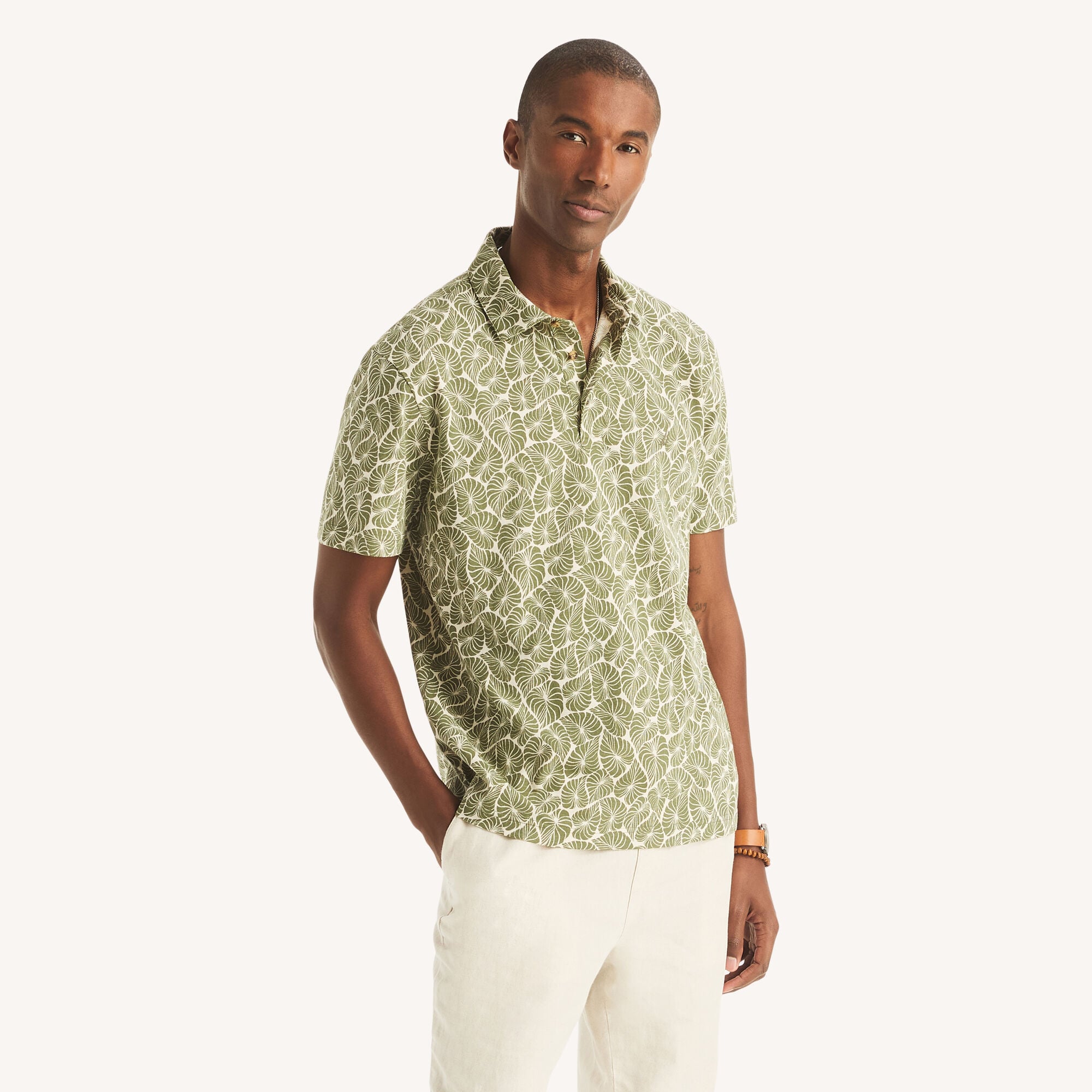 Nautica Men's Classic Fit Printed Polo 369 (Everglades Green), M