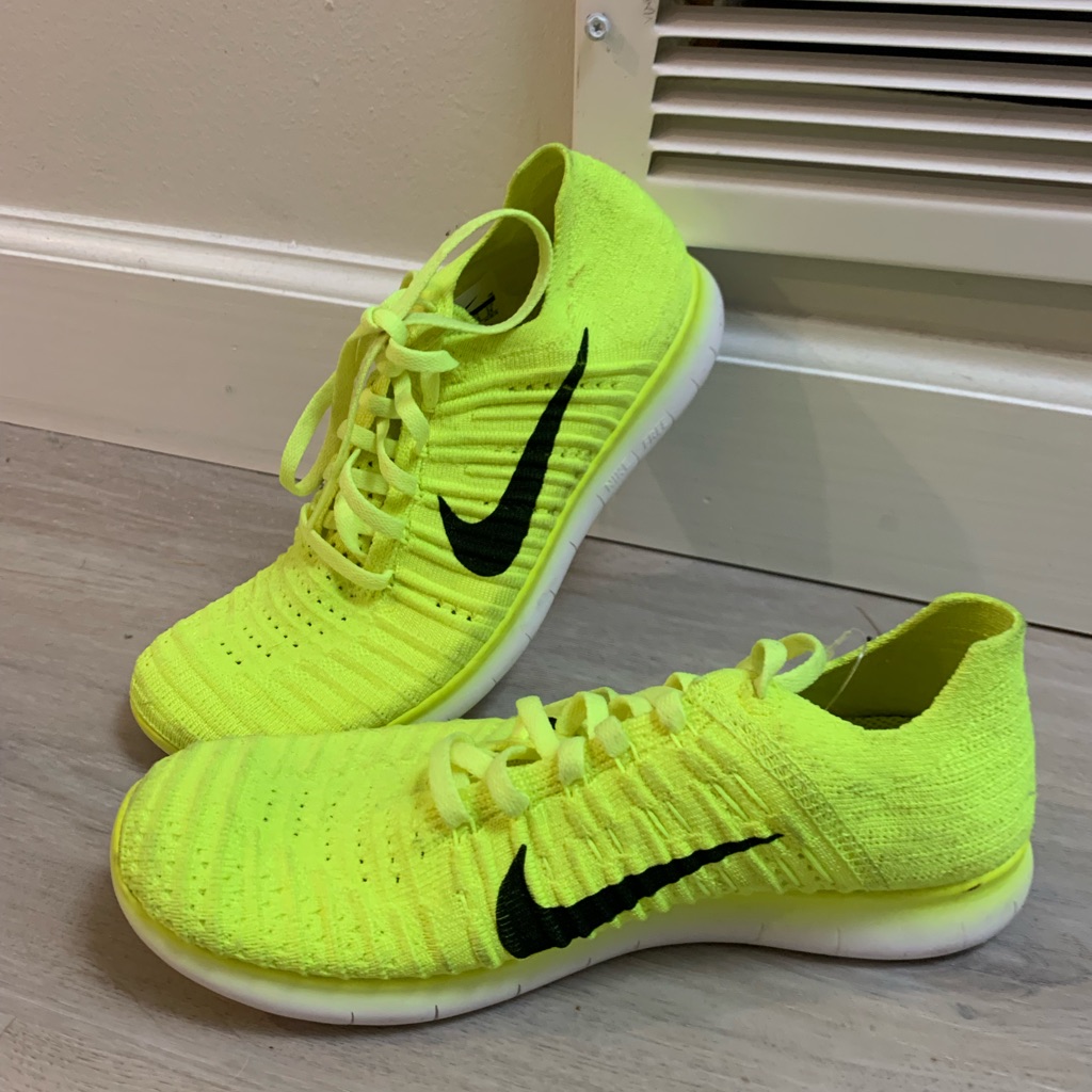 Nike Shoes | Like New! Nike Bright Lime Green With Black Nike Logo Flyknit Sneakers | Color: Black/Yellow | Size: 6y