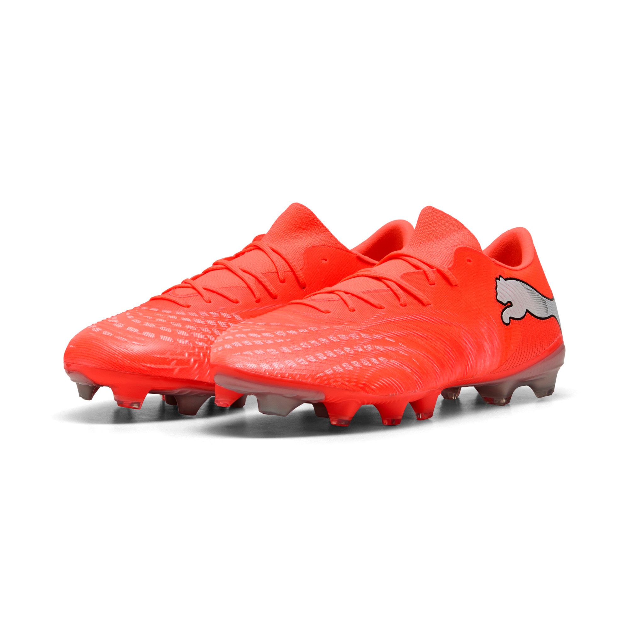Fußballschuh PUMA "FUTURE 9 MATCH FUSION FG/AG", Gr. 43, glowing rot, puma weiß, puma schwarz, puma silber, Synthetik, Schuhe Fußballschuh, für Rasenplätze