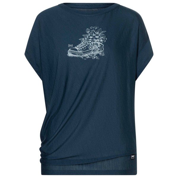 super.natural - Women's Flower Sneakers Loose Tee - Merinoshirt Gr S blau