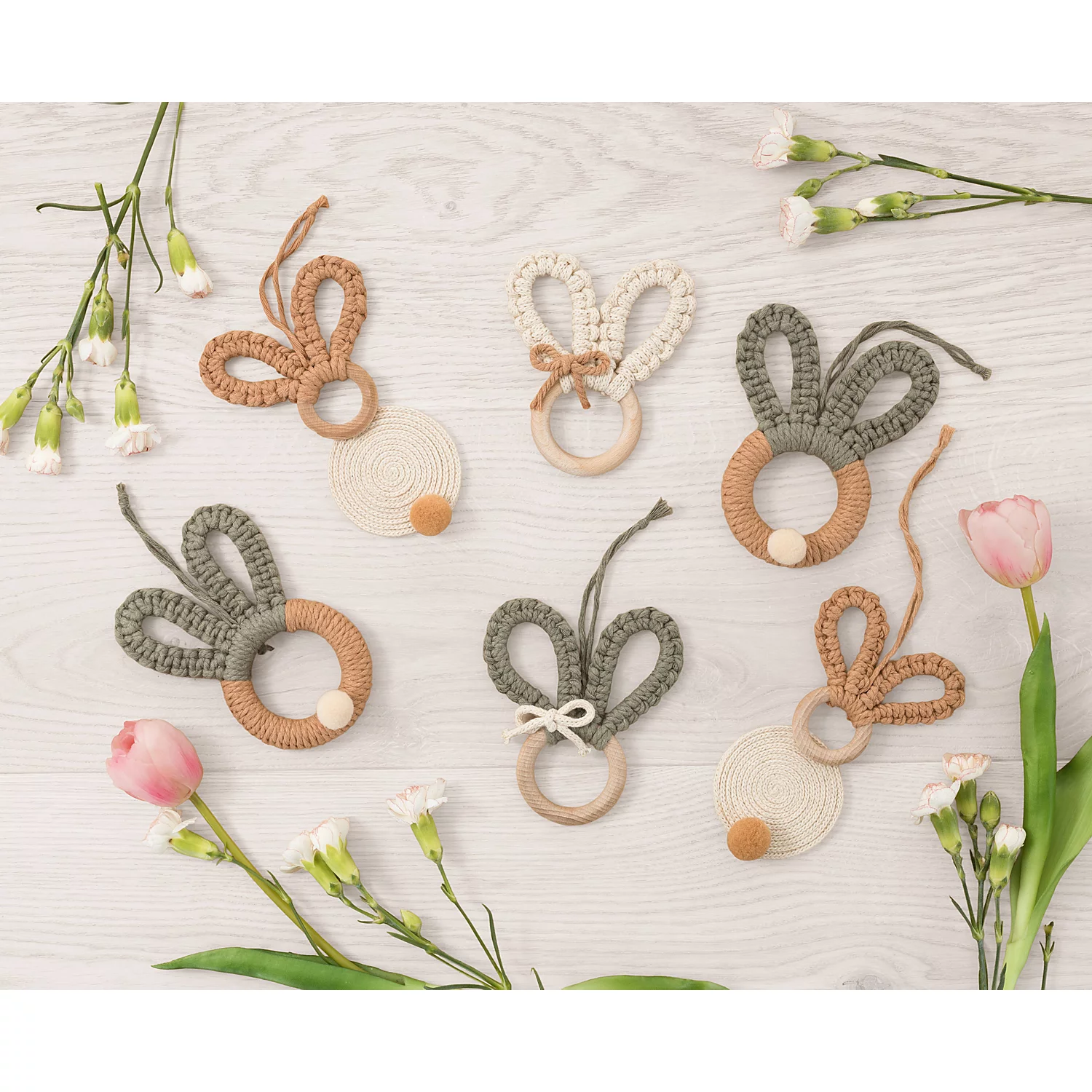 buttinette Bastel-Set Makramee Hasen, 6 Stück Image