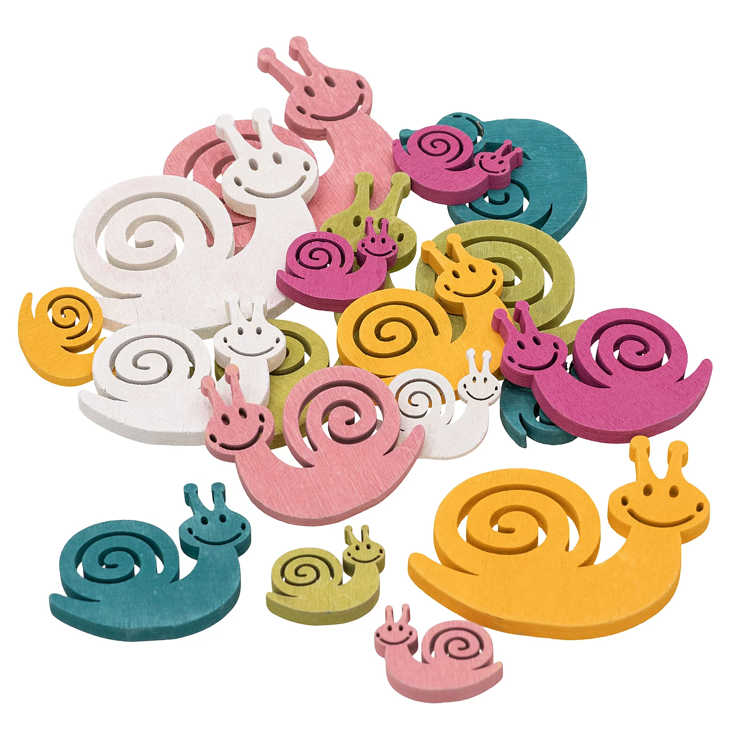 Deko-Schnecken aus Holz, 3–7 cm, 18 Stück Image