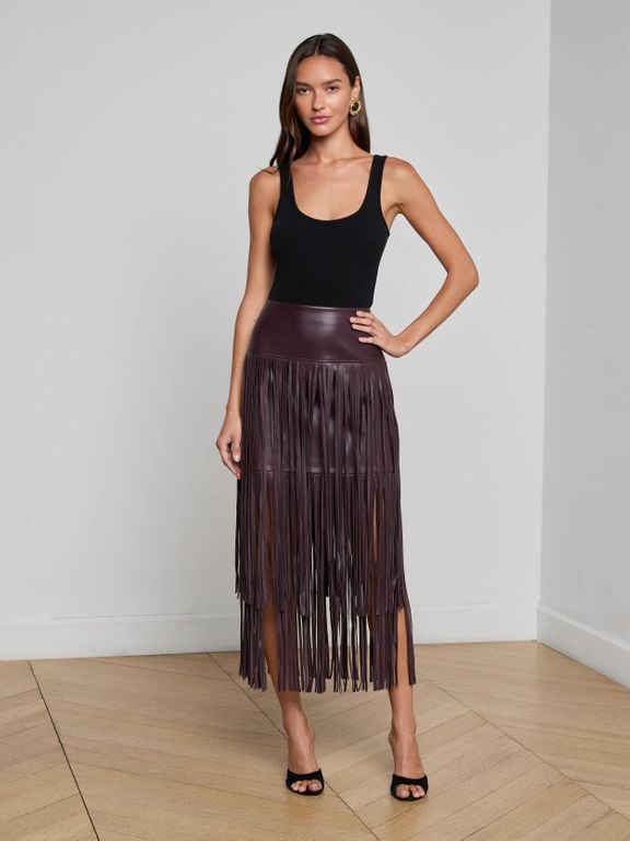 Karolina Fringe Skirt - Brown - L'Agence Skirts