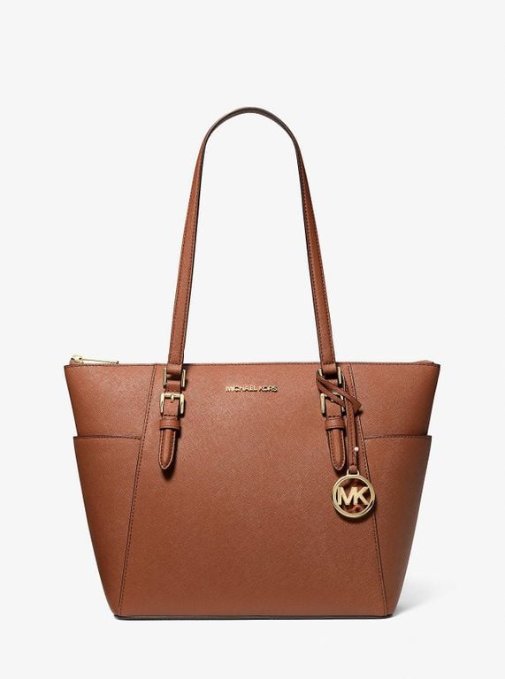 Charlotte Large Saffiano Leather Top-Zip Tote Bag - Brown - Michael Kors Outlet Totes