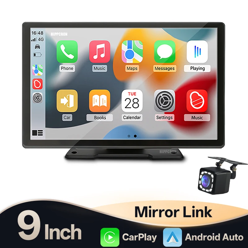 Hippcron 9-Zoll-Autoradio, kabellos, CarPlay, Android, Auto, Multimedia, universeller Videoplayer, IPS-Touchscreen, Bluetooth, Mirror Link AUX Image