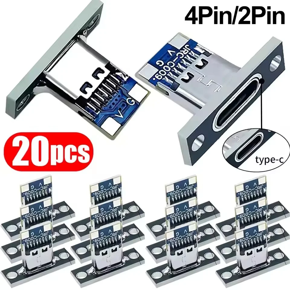 Presa USB 3.1 tipo C con piastra di fissaggio a vite Jack USB tipo C 3.1 Tipo-C 4 pin 2 pin Connettore femmina Jack Porta di ricarica