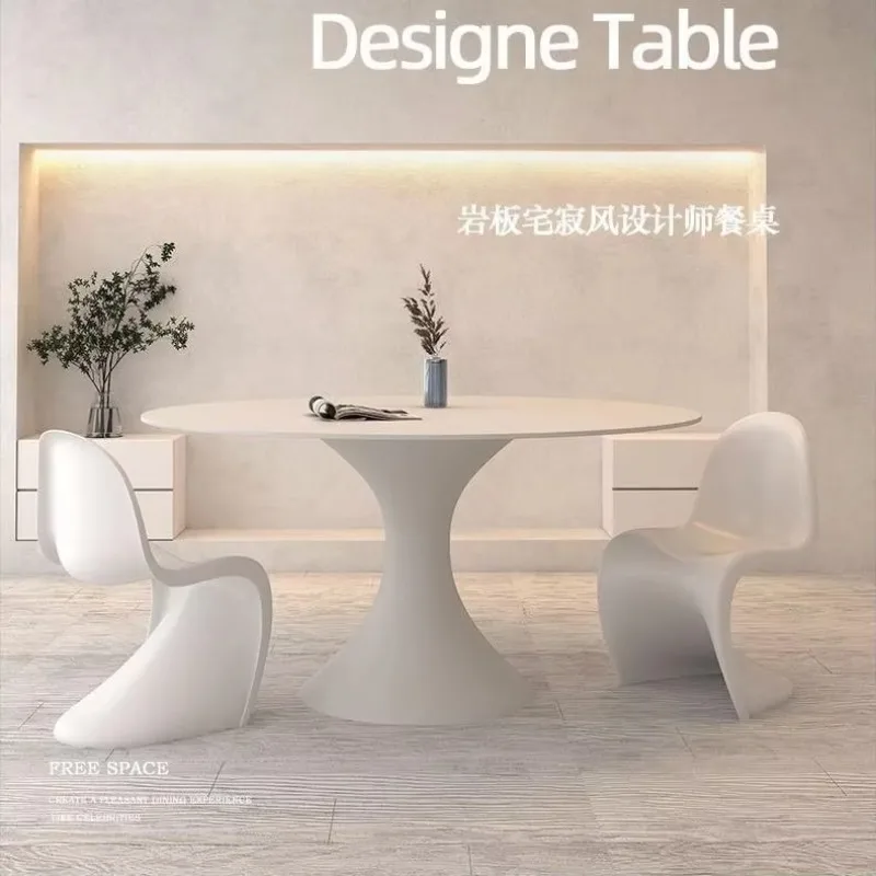 Schiefer, Esstisch, Haushalt, kleine Wohnung, Esszimmer, Esstisch, einfach, modern, cremig, rund, weiß, mit Drehteller