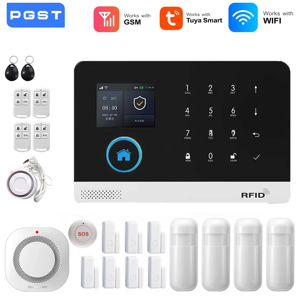 Smart Home WiFi GSM Alarmsystem für Zuhause mit Bewegungssensor Drahtlose Sirene Nachtsicht IP-Kamera Tuya Alexa-Unterstützung Image