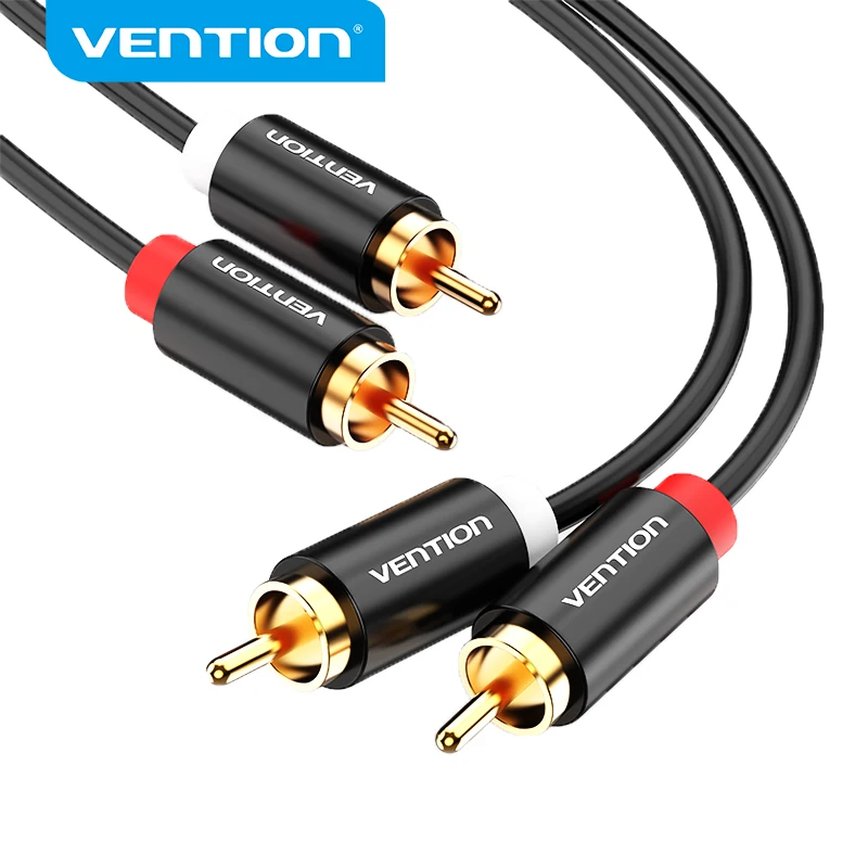 Vention 2RCA auf 2 RCA-Kabel, HiFi-Stereo-Stecker auf Stecker, Audiokabel für Heimkino, DVD-Verstärker, Fernseher, 1,5 m, 3 m Kabel, RCA, vergoldet Image
