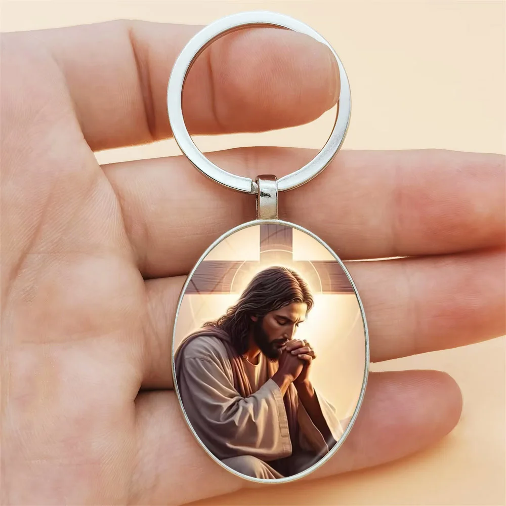 Jesus Gebet Hand Schlüsselanhänger Anhänger Christus Modeschmuck Accessoire Ovaler Legierungsanhänger Geeignet für Frauen Mütter Familie Freunde Image