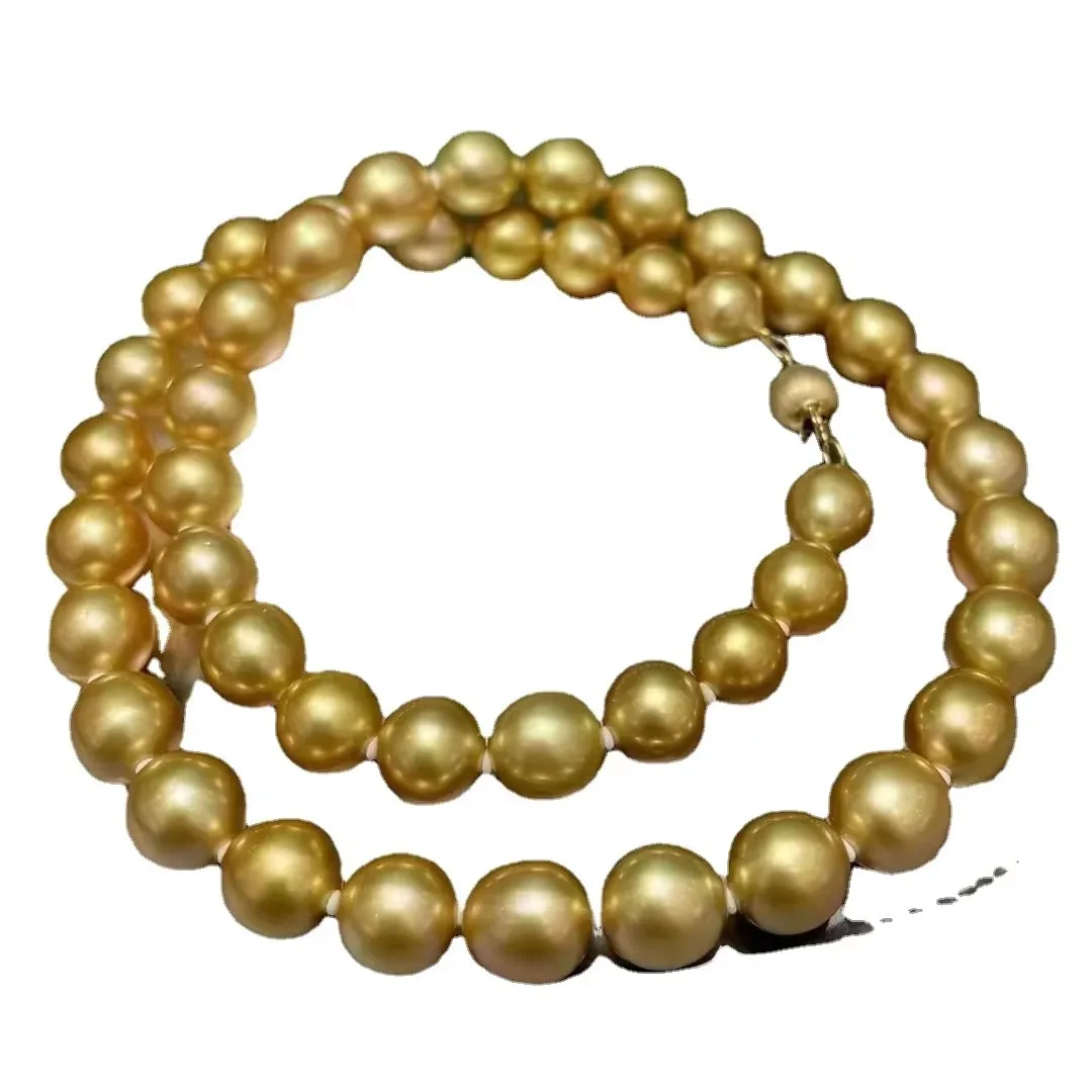Exotische goldene Perlenkette, 8–9 mm natürliche Perlen, 925er Silber, perfekt für besondere Anlässe 333SSSSs Image