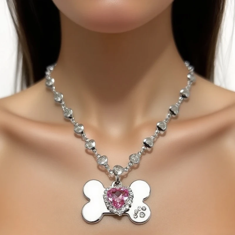 Y2K Schmuck Glänzende Kristall Knochen Rosa Herz Anhänger Halskette für Frauen Mode Vintage Koreanische Mode Halskette Zubehör Punk